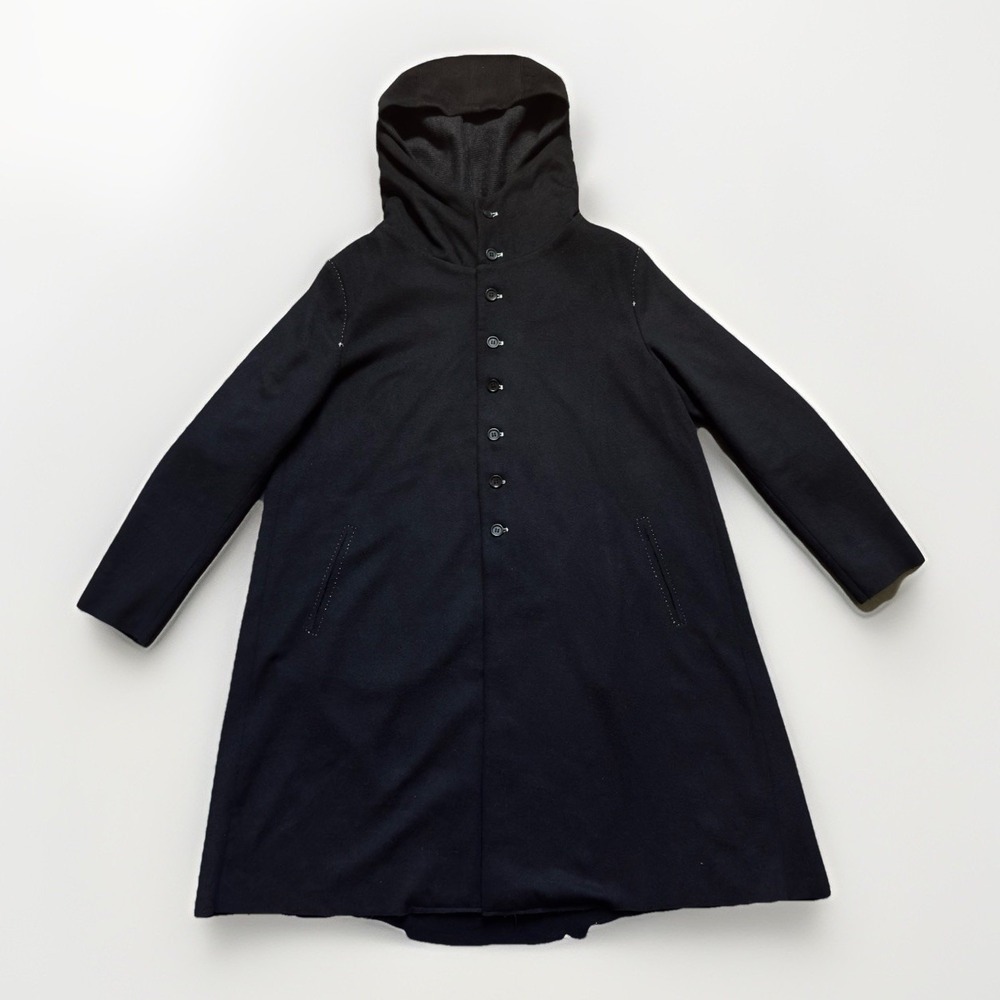 Umit Unal Wool Hooded Trench Coat Womens Size Small Black Avant Garde Luxury
